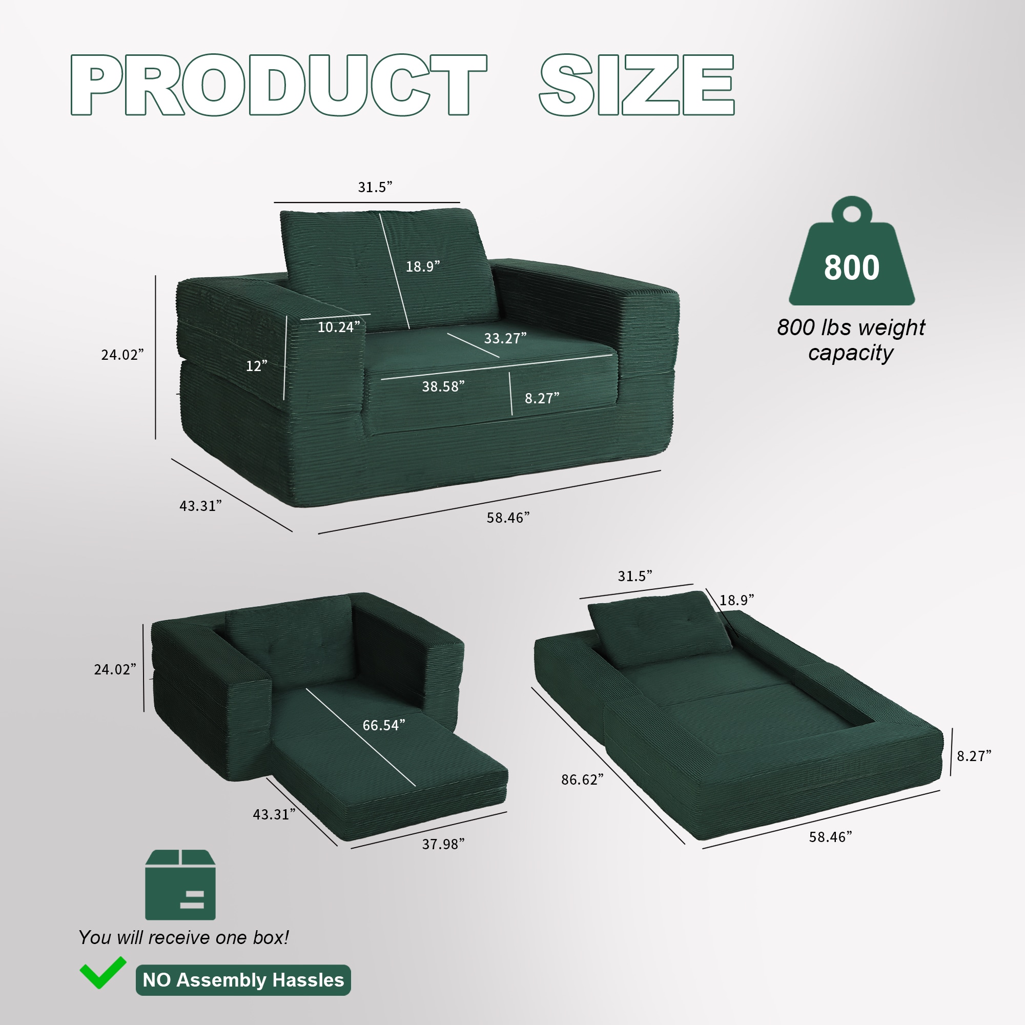 Compression Human Dog Sofa Bed For Adult & Pets,Modern Floor Couch With Pillow For Living Room Bedroom,Corduroy Fabric,No Assembly Required, Dark Green_maomaolike.com